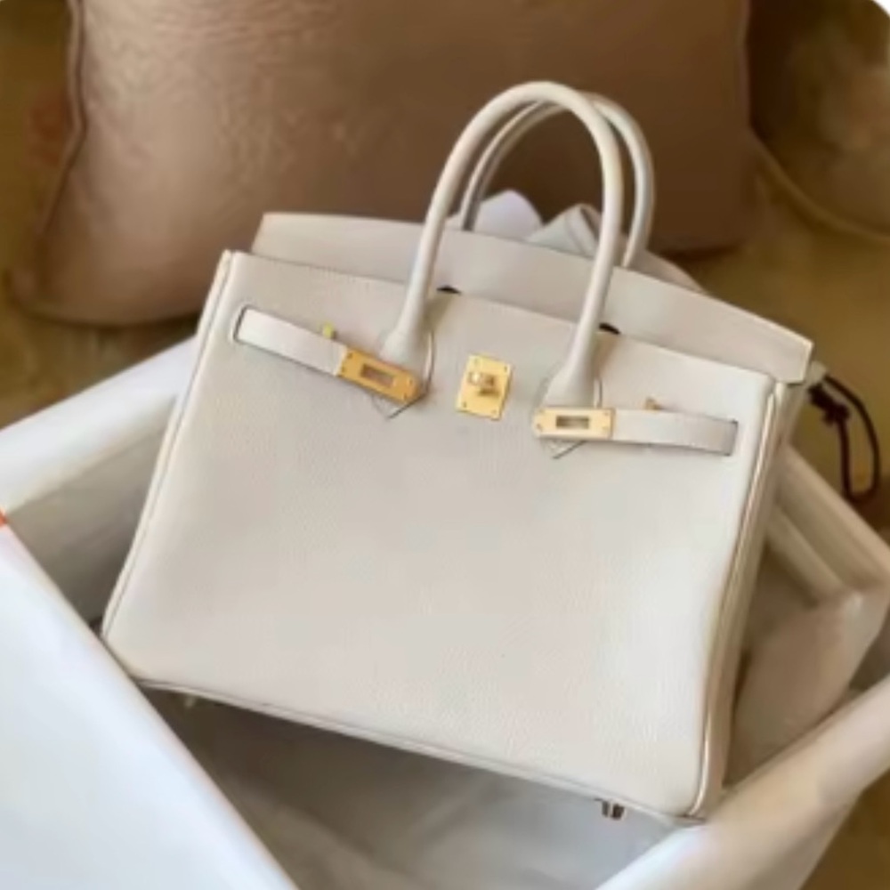 Chic Cream Calf Leather Satchel Bag Size 25